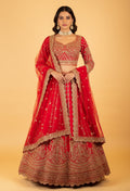 Women’s Red Heavy Zari & Sequin Bridal Lehenga Choli with Dupatta | Premium Wedding Designer Wear