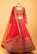 Women’s Red Heavy Zari & Sequin Bridal Lehenga Choli with Dupatta | Premium Wedding Designer Wear