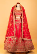 Women’s Red Heavy Zari & Sequin Bridal Lehenga Choli with Dupatta | Premium Wedding Designer Wear