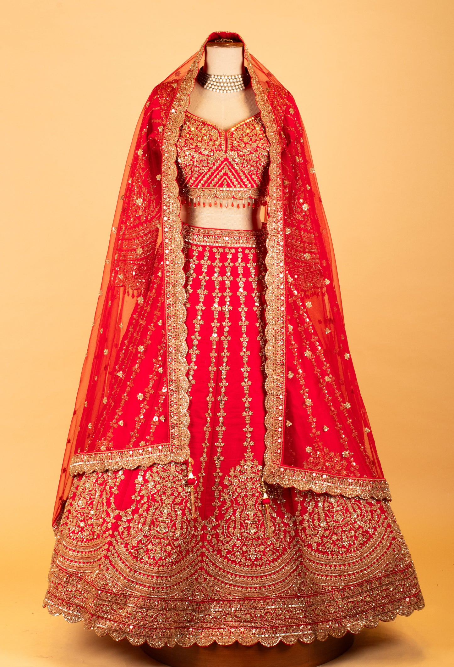 Women’s Red Heavy Zari & Sequin Bridal Lehenga Choli with Dupatta | Premium Wedding Designer Wear
