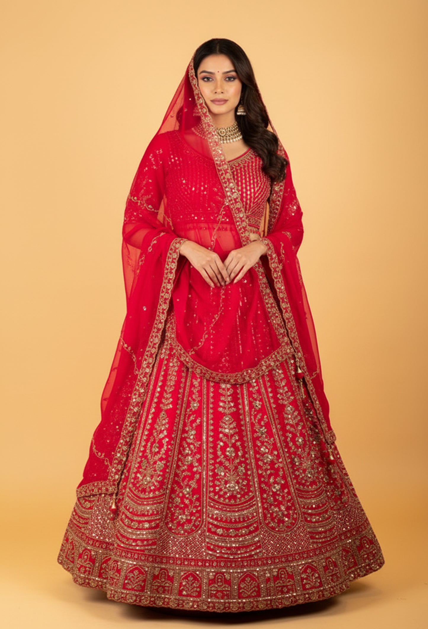 Women’s Rani Pink Heavy Bridal Zari & Sequin Embroidered Lehenga Choli with Dupatta | Royal Wedding Couture