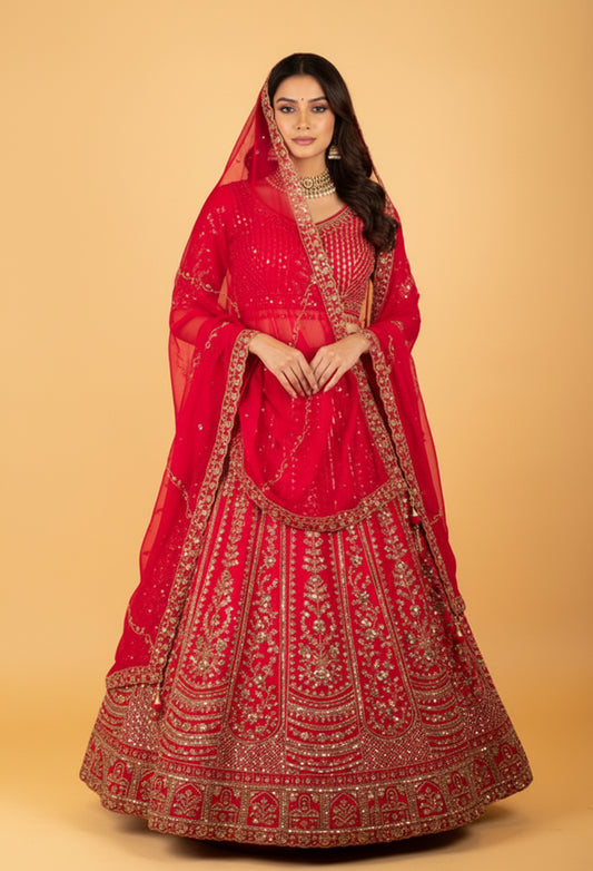Rani pink zari and sequin embroidered bridal lehenga – product image 2