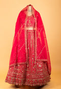 Women’s Rani Pink Heavy Bridal Zari & Sequin Embroidered Lehenga Choli with Dupatta | Royal Wedding Couture