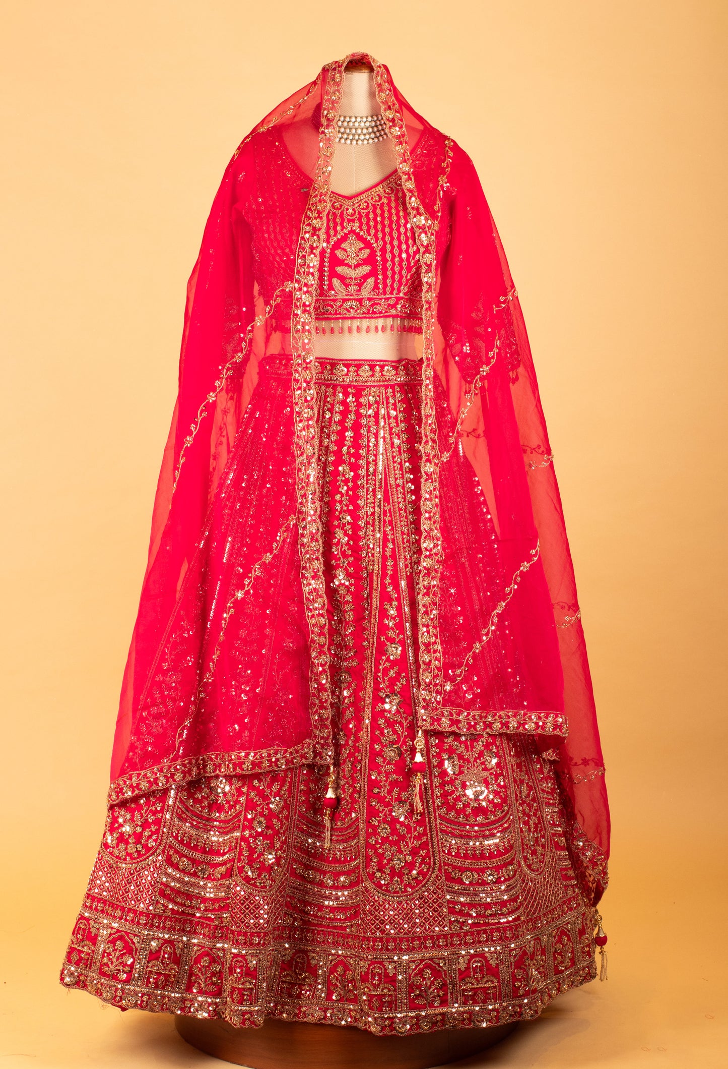 Women’s Rani Pink Heavy Bridal Zari & Sequin Embroidered Lehenga Choli with Dupatta | Royal Wedding Couture