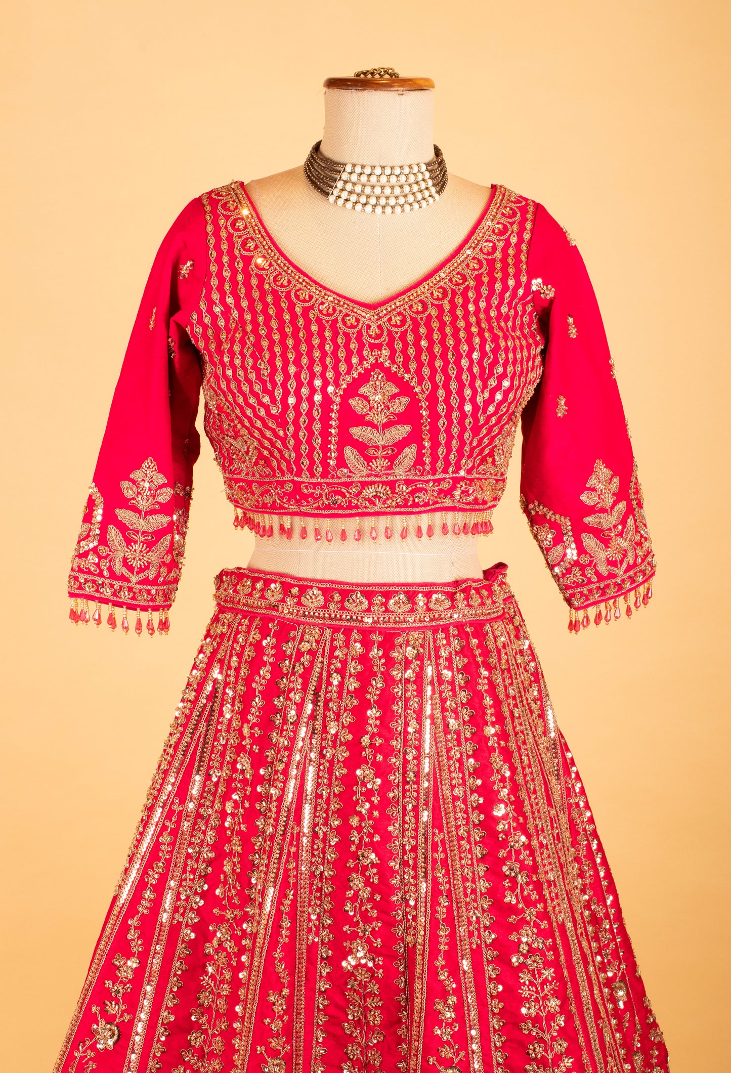 Women’s Rani Pink Heavy Bridal Zari & Sequin Embroidered Lehenga Choli with Dupatta | Royal Wedding Couture