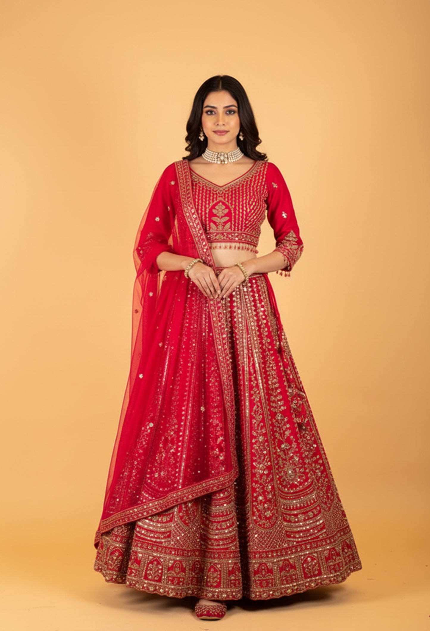 Women’s Rani Pink Heavy Bridal Zari & Sequin Embroidered Lehenga Choli with Dupatta | Royal Wedding Couture