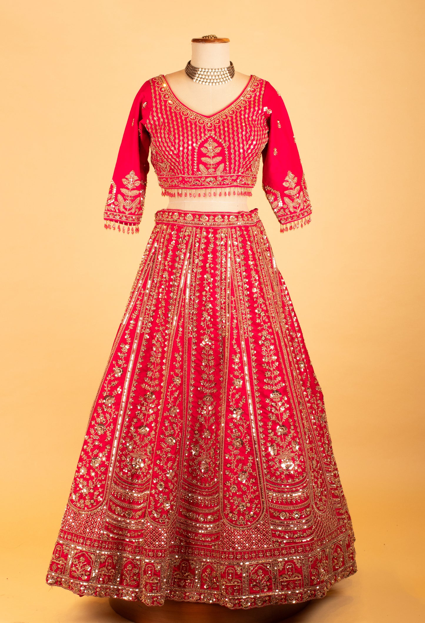 Women’s Rani Pink Heavy Bridal Zari & Sequin Embroidered Lehenga Choli with Dupatta | Royal Wedding Couture