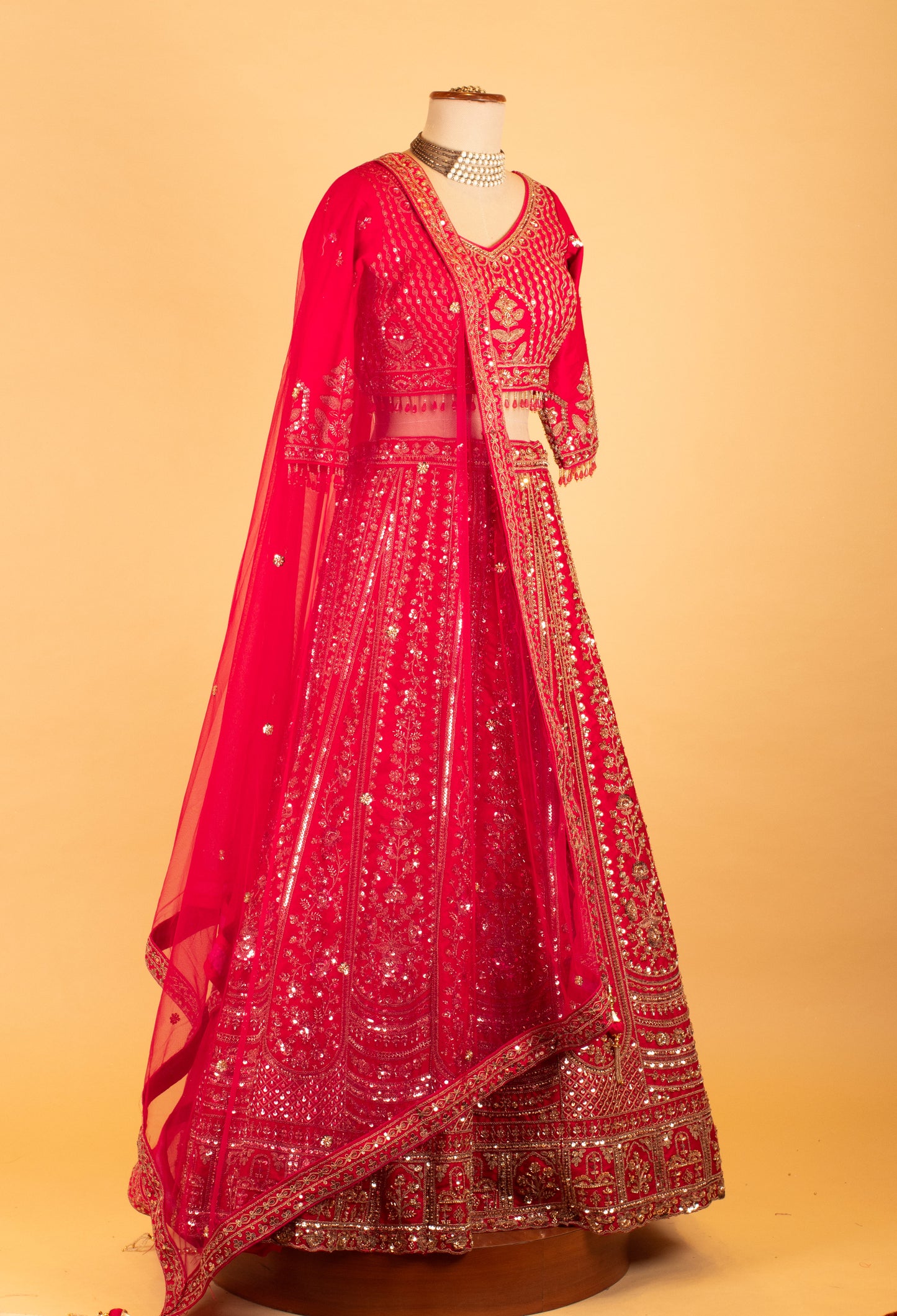 Women’s Rani Pink Heavy Bridal Zari & Sequin Embroidered Lehenga Choli with Dupatta | Royal Wedding Couture