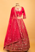 Women’s Rani Pink Heavy Bridal Zari & Sequin Embroidered Lehenga Choli with Dupatta | Royal Wedding Couture