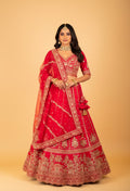 Women’s Red Heavy Bridal Zari & Sequin Embroidered Lehenga Choli with Dupatta | Premium Wedding Couture