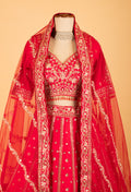 Women’s Red Heavy Bridal Zari & Sequin Embroidered Lehenga Choli with Dupatta | Premium Wedding Couture