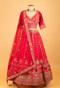 Women’s Red Heavy Bridal Zari & Sequin Embroidered Lehenga Choli with Dupatta | Premium Wedding Couture