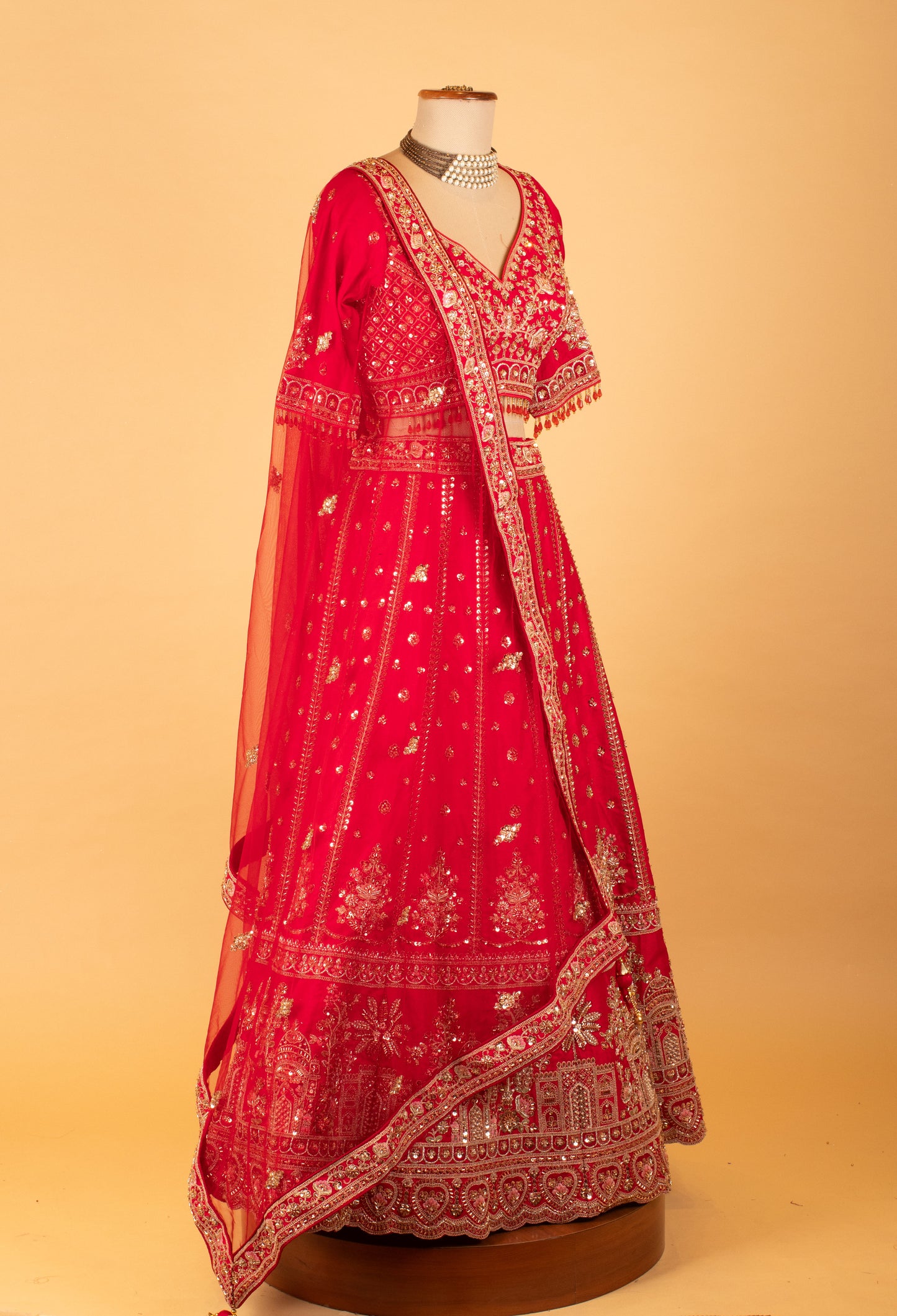 Women’s Red Heavy Bridal Zari & Sequin Embroidered Lehenga Choli with Dupatta | Premium Wedding Couture