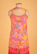 Vibrant Floral Embroidered Sharara Set in Pink & Orange – Party Wear Indo-Western Outfit