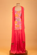Vibrant Floral Embroidered Sharara Set in Pink & Orange – Party Wear Indo-Western Outfit