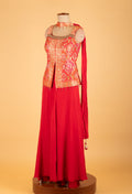 Red Embroidered Palazzo Set with Mirror Work Jacket & Dupatta – Festive & Party Wear