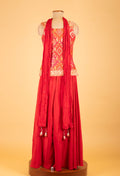 Red Embroidered Palazzo Set with Mirror Work Jacket & Dupatta – Festive & Party Wear