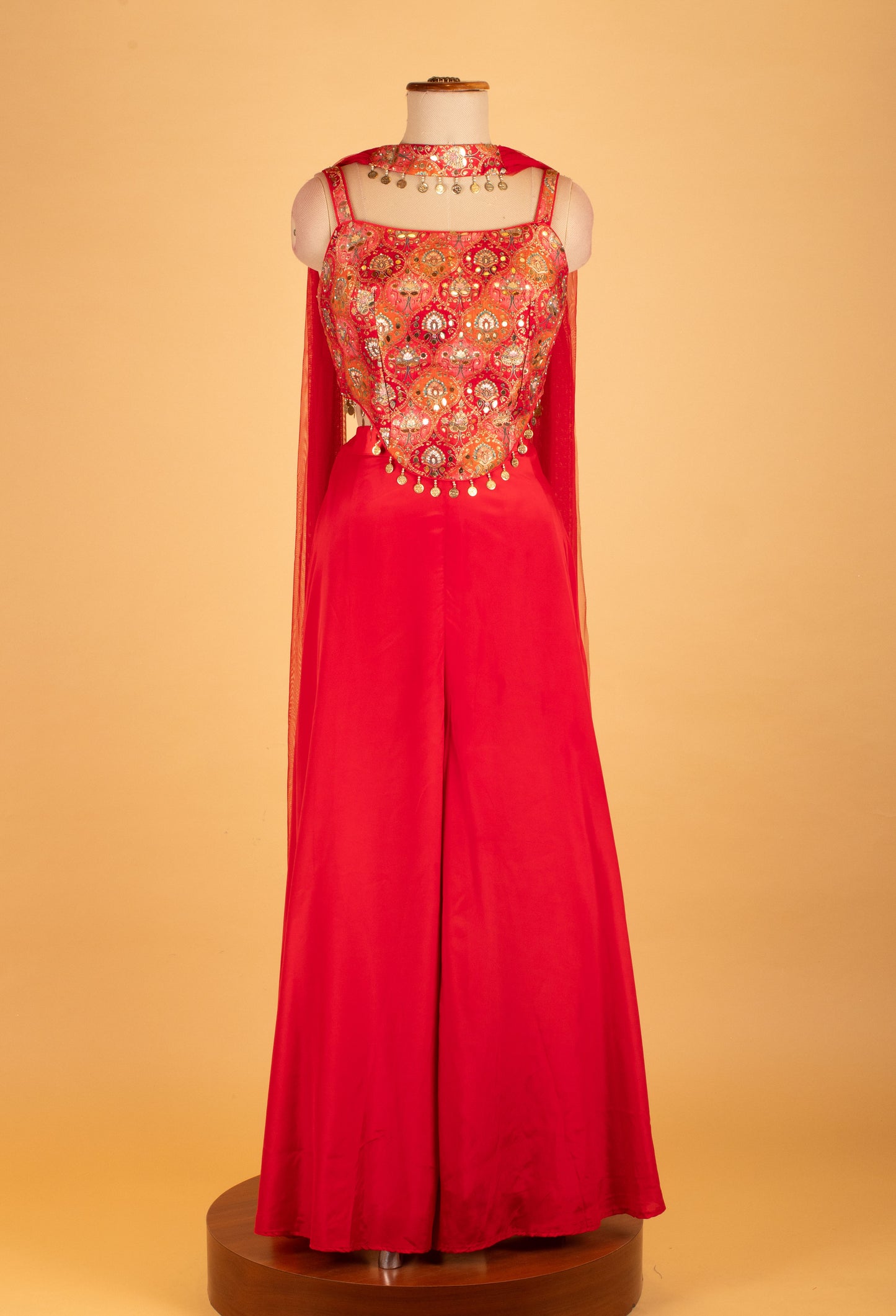 Red Embroidered Sharara Set with Mirror & Sequin Work – Designer Festive & Mehendi Outfit