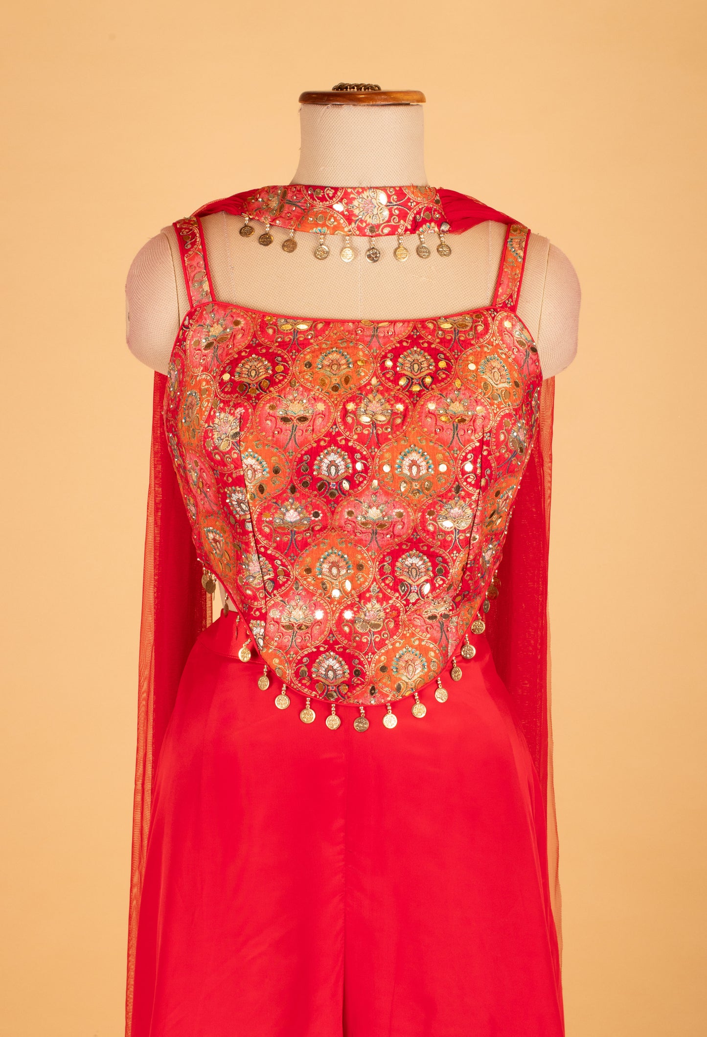 Red Embroidered Sharara Set with Mirror & Sequin Work – Designer Festive & Mehendi Outfit