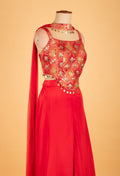 Red Embroidered Sharara Set with Mirror & Sequin Work – Designer Festive & Mehendi Outfit