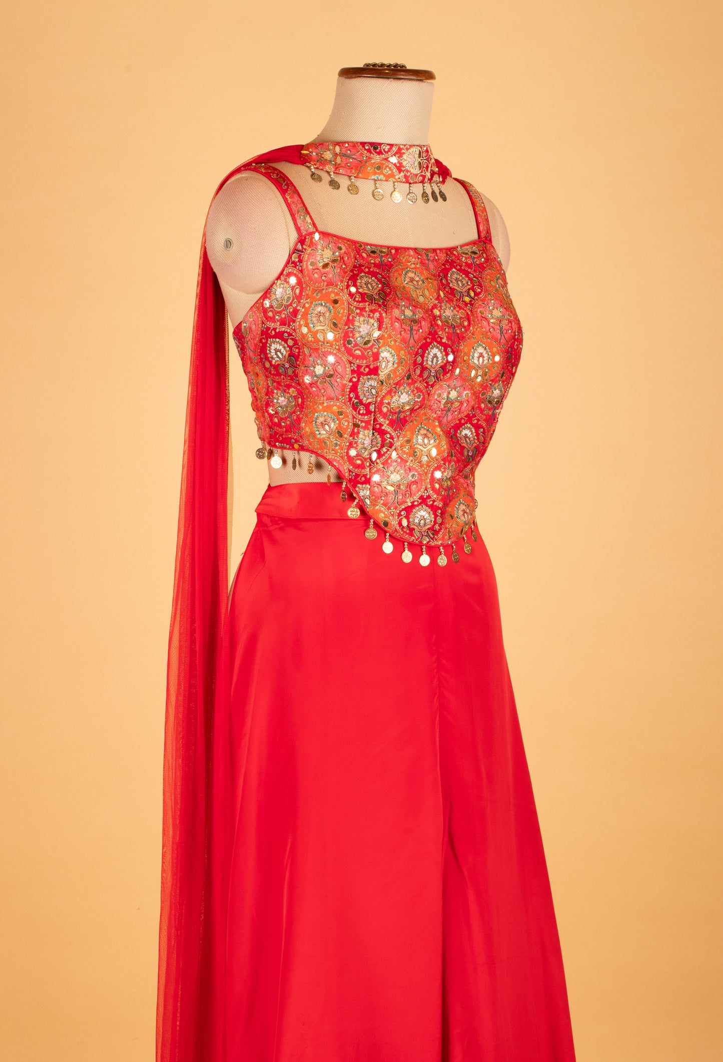 Red Embroidered Sharara Set with Mirror & Sequin Work – Designer Festive & Mehendi Outfit