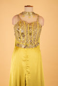 Yellow Sequin Embellished Indo-Western Jumpsuit with Cape – Designer Party Wear Outfit