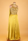 Yellow Sequin Embellished Indo-Western Jumpsuit with Cape – Designer Party Wear Outfit