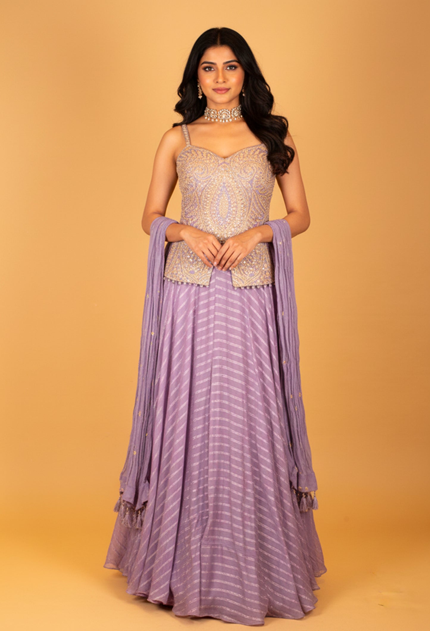 Lavender Straight Cut Indo-Western Gown with Heavy Sequin Embellishment – Reception & Party Wear