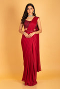 Red Sequins Embellished Pre-Stitched Saree Gown with Designer Blouse – Party & Cocktail Wear for Women
