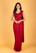Red Embellished Pre-Stitched Saree Gown with Sequin Work – Glamorous Party & Wedding Wear