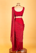 Red Embellished Pre-Stitched Saree Gown with Sequin Work – Glamorous Party & Wedding Wear