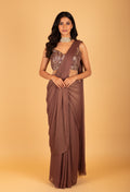 Metallic Bronze Ready-to-Drape Saree with Crystal Sequin Fringe Blouse – Designer Party & Cocktail Wear