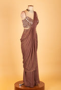 Metallic Bronze Ready-to-Drape Saree with Crystal Sequin Fringe Blouse – Designer Party & Cocktail Wear