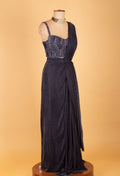 Navy Blue Embellished Pre-Stitched Saree Gown with Designer Sequins Blouse – Premium Cocktail & Reception Wear