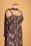 Navy Blue Sequins & Thread Embroidered Indo-Western  with Cape Sleeves – Wedding & Party Wear