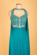 Teal Sequin Embellished Indo-Western JPlazzo Set with Cape Sleeves – Designer Party & Sangeet Wear