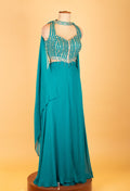 Teal Sequin Embellished Indo-Western JPlazzo Set with Cape Sleeves – Designer Party & Sangeet Wear