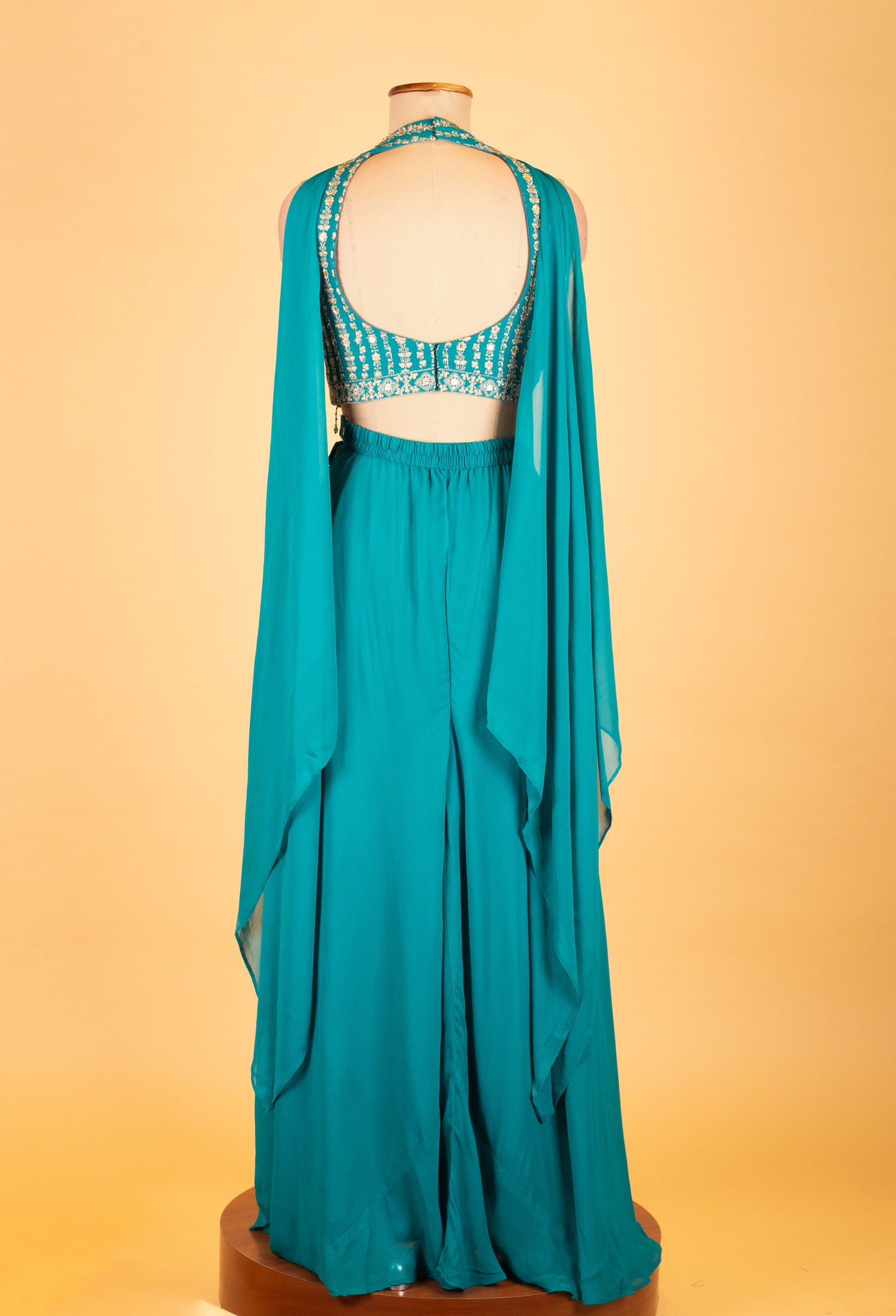 Teal Sequin Embellished Indo-Western JPlazzo Set with Cape Sleeves – Designer Party & Sangeet Wear