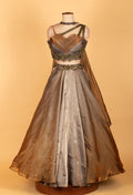 Metallic Bronze–Silver Ombre Designer Lehenga Set with 3D Layered Blouse – Cocktail & Reception Wear