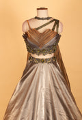 Metallic Bronze–Silver Ombre Designer Lehenga Set with 3D Layered Blouse – Cocktail & Reception Wear