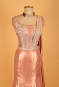 Rose Gold Metallic Mermaid Gown with Embellished Bustier & Attached Drape – Luxury Reception & Evening Wear