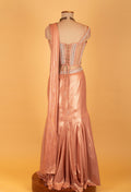 Rose Gold Metallic Mermaid Gown with Embellished Bustier & Attached Drape – Luxury Reception & Evening Wear