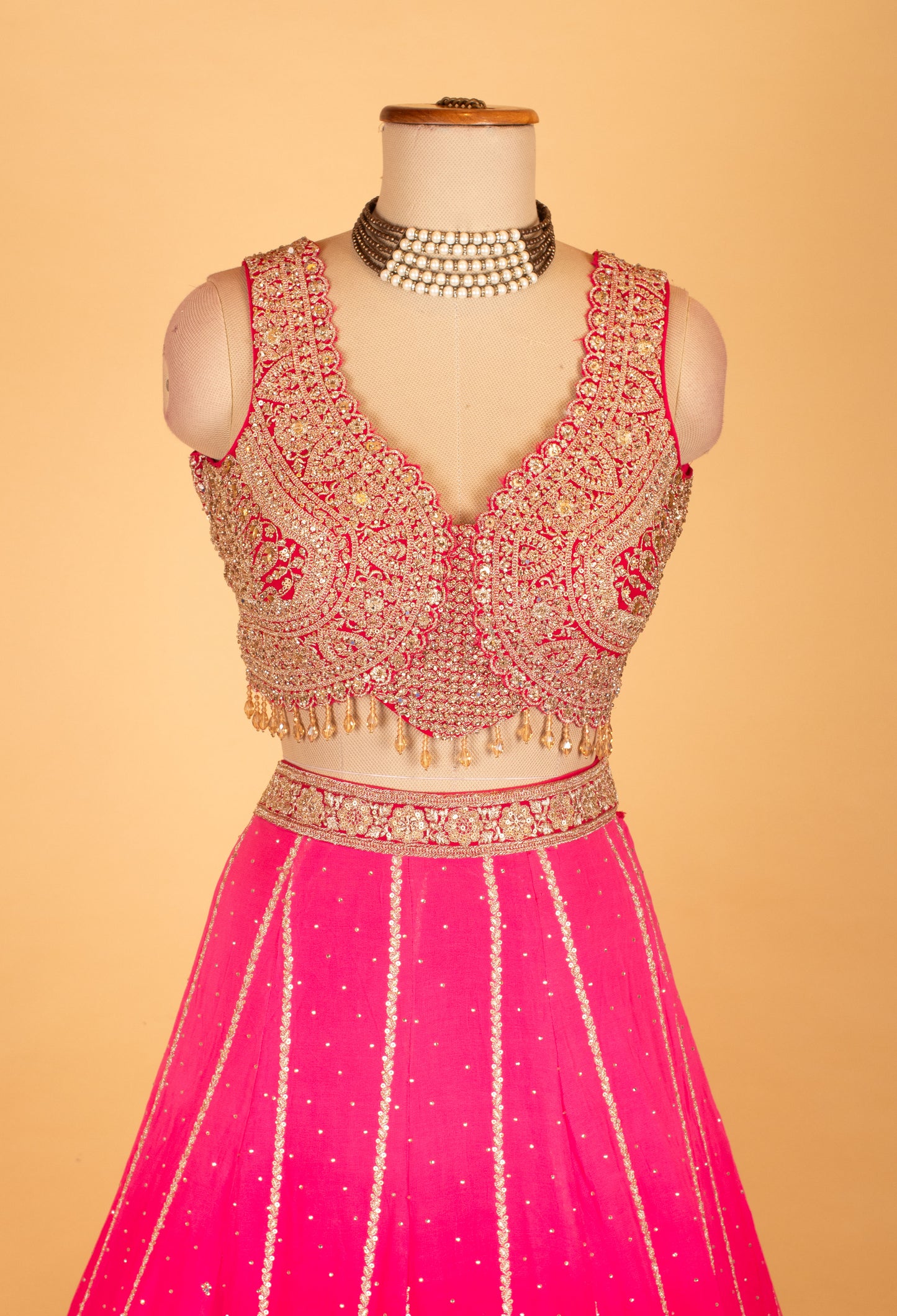Hot Pink Bridal Embroidered Lehenga Set with Heavy Zari & Sequin Work – Wedding & Festive Wear