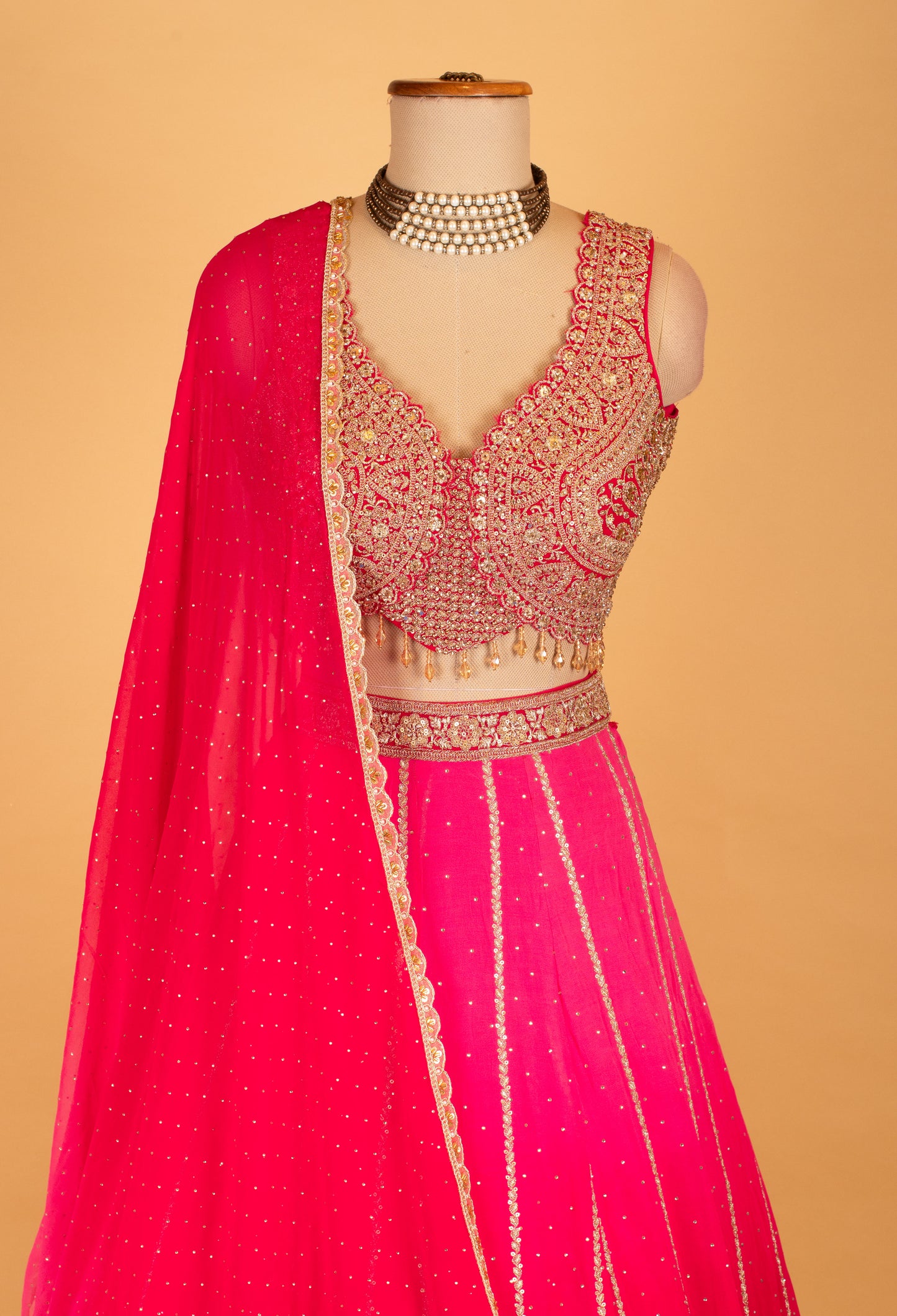 Hot Pink Bridal Embroidered Lehenga Set with Heavy Zari & Sequin Work – Wedding & Festive Wear