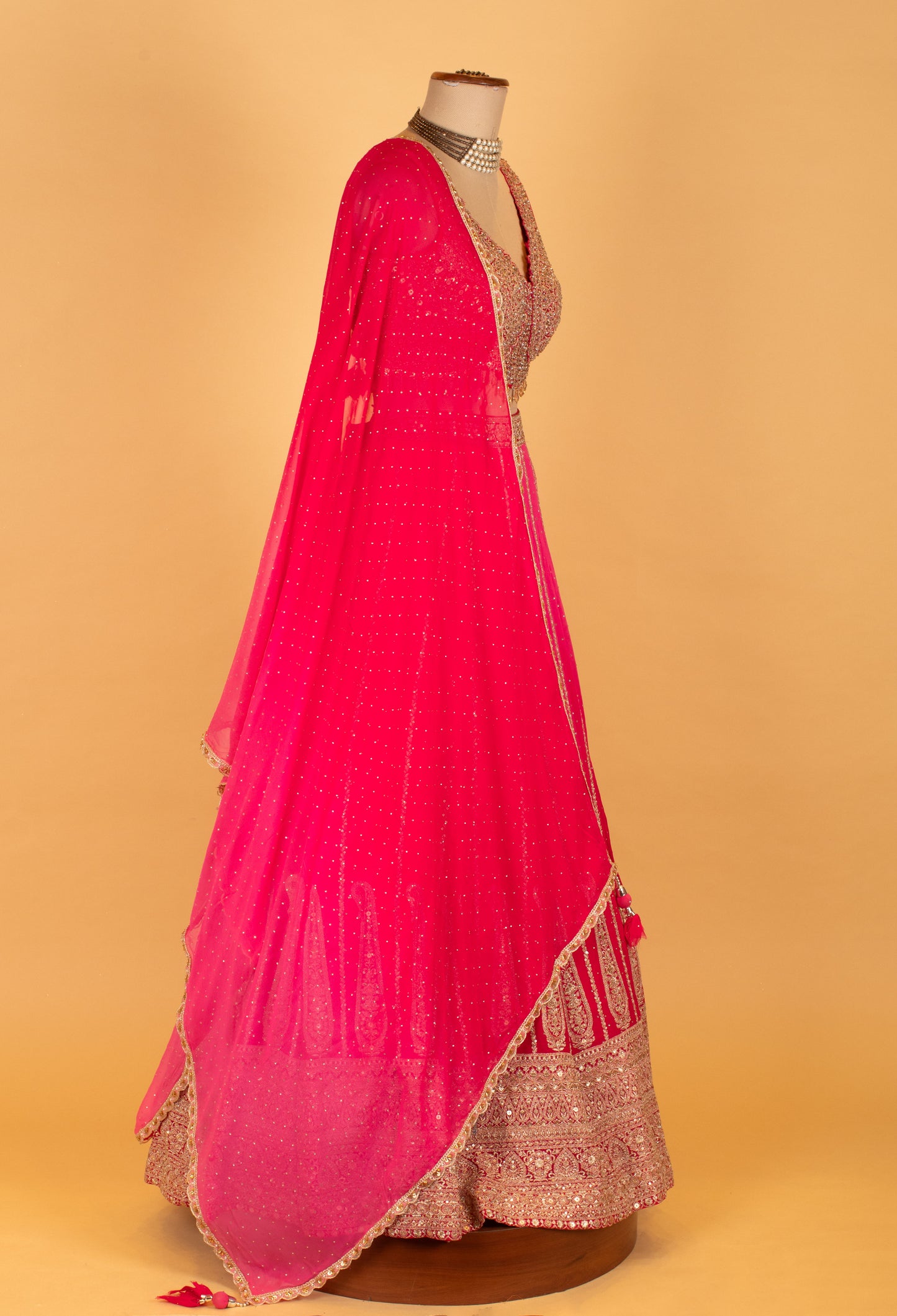 Hot Pink Bridal Embroidered Lehenga Set with Heavy Zari & Sequin Work – Wedding & Festive Wear