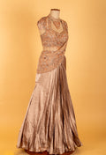 Champagne Peach Embellished Crop Top & Draped Lehenga Set – Designer Reception & Party Wear