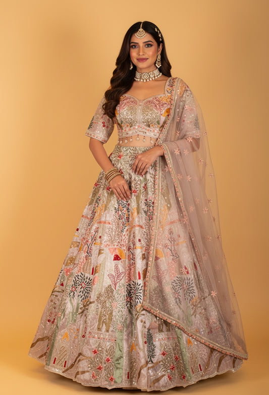 Multi-Color Thread & Sequin Embroidered Organza Lehenga Set – Designer Bridal & Festive Wear