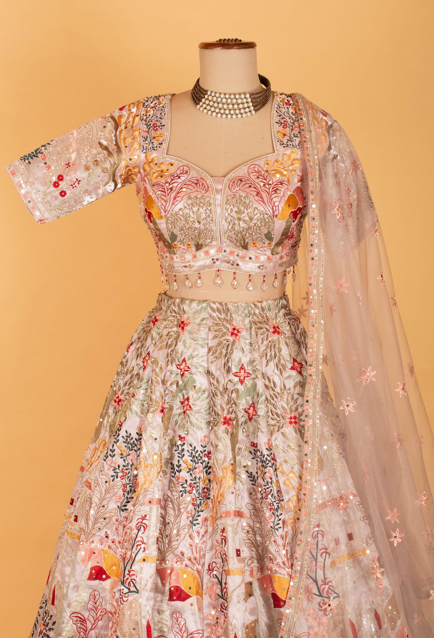 Multi-Color Thread & Sequin Embroidered Organza Lehenga Set – Designer Bridal & Festive Wear