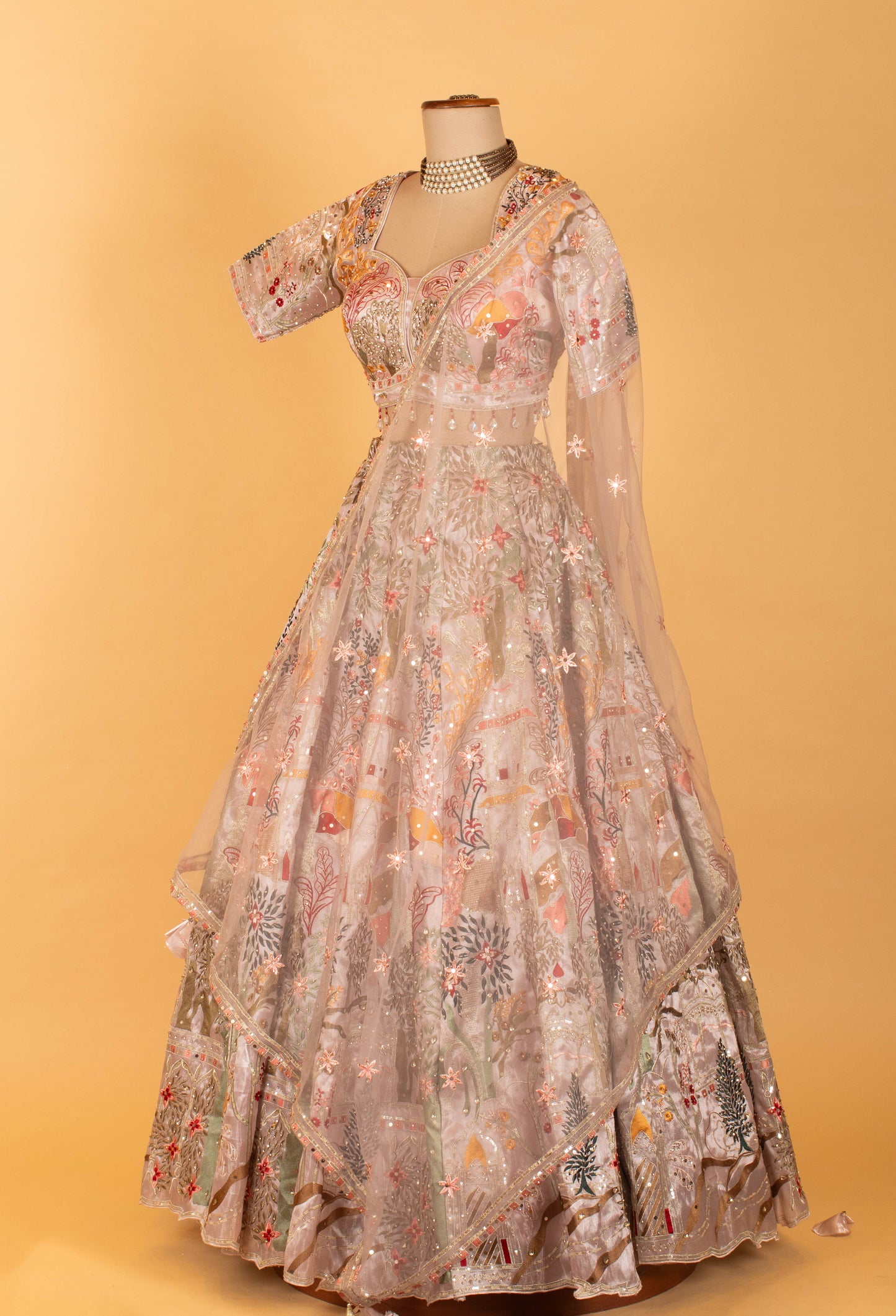 Multi-Color Thread & Sequin Embroidered Organza Lehenga Set – Designer Bridal & Festive Wear