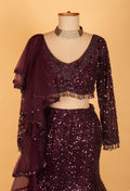 Wine | Wine sequin embellished mermaid lehenga with ruffle dupatta – product image 3 | 3